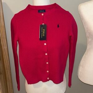 NWT. Ralph Lauren. Girls Mini-Cable Cotton cardigan. Size. M (8-10).
